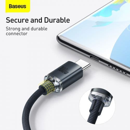 CABLU alimentare si date Baseus Crystal Shine, Fast Charging Data Cable pt. smartphone, USB la USB Type-C 100W, 1.2m, braided, negru "CAJY000401" (tim