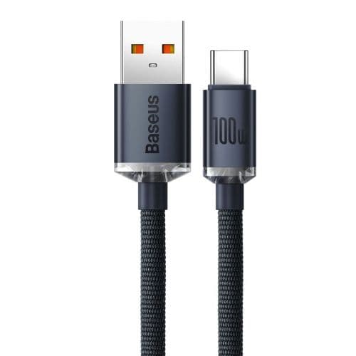 CABLU alimentare si date Baseus Crystal Shine, Fast Charging Data Cable pt. smartphone, USB la USB Type-C 100W, 1.2m, braided, negru "CAJY000401" (tim