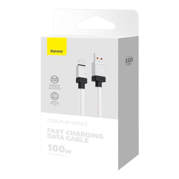 CABLU alimentare si date Baseus, Fast Charging Data Cable pt. smartphone, USB (T) la USB Type-C (T), 100W, 1m, alb, "CAKW000602" (include TV 0.18lei)