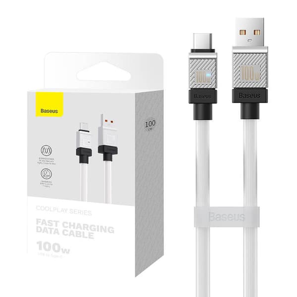 CABLU alimentare si date Baseus, Fast Charging Data Cable pt. smartphone, USB (T) la USB Type-C (T), 100W, 1m, alb, "CAKW000602" (include TV 0.18lei)