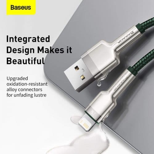 CABLU alimentare si date Baseus Cafule Metal, Fast Charging Data Cable pt. smartphone, USB la Lightning Iphone 2.4A, braided, 2m, verde "CALJK-B06" (t