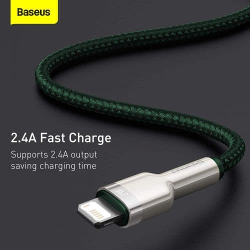 CABLU alimentare si date Baseus Cafule Metal, Fast Charging Data Cable pt. smartphone, USB la Lightning Iphone 2.4A, braided, 2m, verde "CALJK-B06" (t