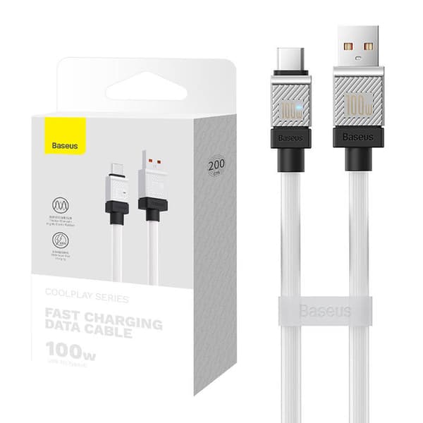 CABLU alimentare si date Baseus, Fast Charging Data Cable pt. smartphone, USB (T) la USB Type-C (T), 100W, 2m, alb, "CAKW000702" (include TV 0.18lei)