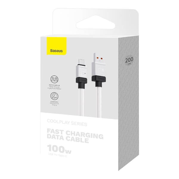 CABLU alimentare si date Baseus, Fast Charging Data Cable pt. smartphone, USB (T) la USB Type-C (T), 100W, 2m, alb, "CAKW000702" (include TV 0.18lei)