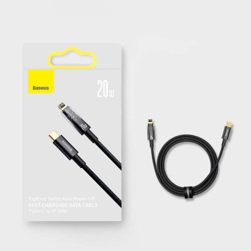 CABLU alimentare si date Baseus Explorer,Fast Charging Data Cable pt. smartphone,USB Type-C la Lightning 20W, 1m, Auto Power-Off,negru transparent "CA