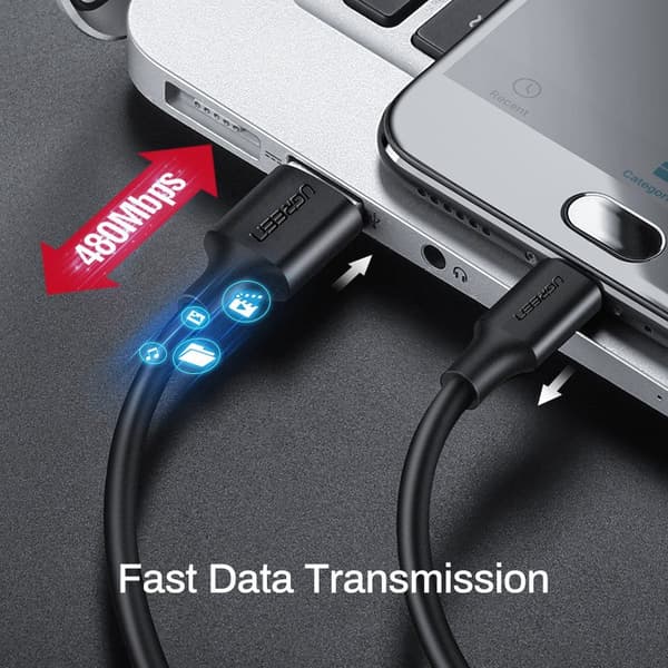 CABLU alimentare si date Ugreen, "US289", Fast Charging Data Cable pt. smartphone, USB la Micro-USB, nickel plating, PVC, 1m, negru "60136" (timbru ve