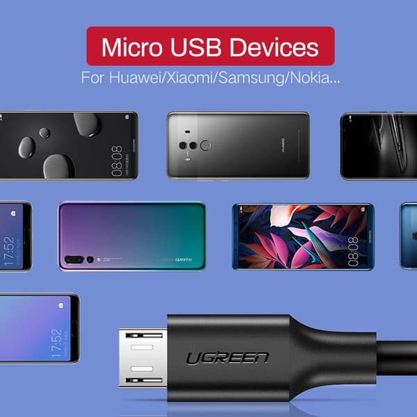CABLU alimentare si date Ugreen, "US289", Fast Charging Data Cable pt. smartphone, USB la Micro-USB, nickel plating, PVC, 1m, negru "60136" (timbru ve