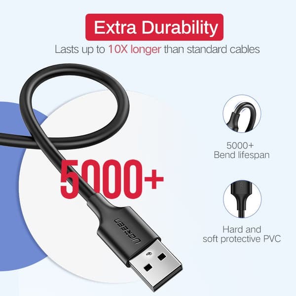 CABLU alimentare si date Ugreen, "US289", Fast Charging Data Cable pt. smartphone, USB la Micro-USB, nickel plating, PVC, 1m, negru "60136" (timbru ve