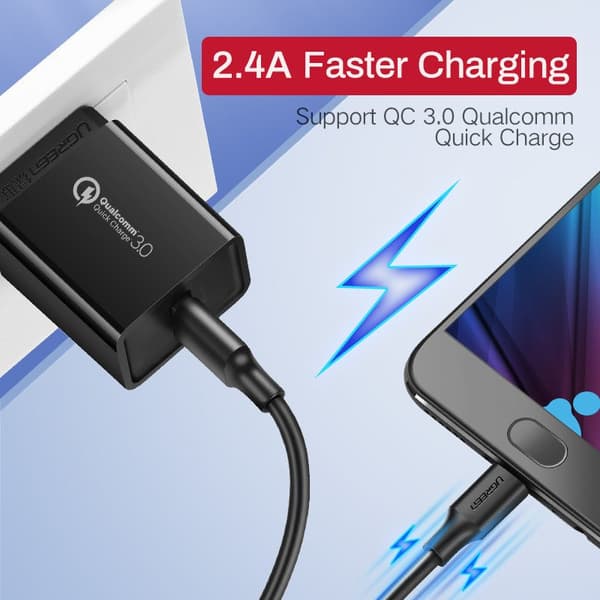 CABLU alimentare si date Ugreen, "US289", Fast Charging Data Cable pt. smartphone, USB la Micro-USB, nickel plating, PVC, 1m, negru "60136" (timbru ve