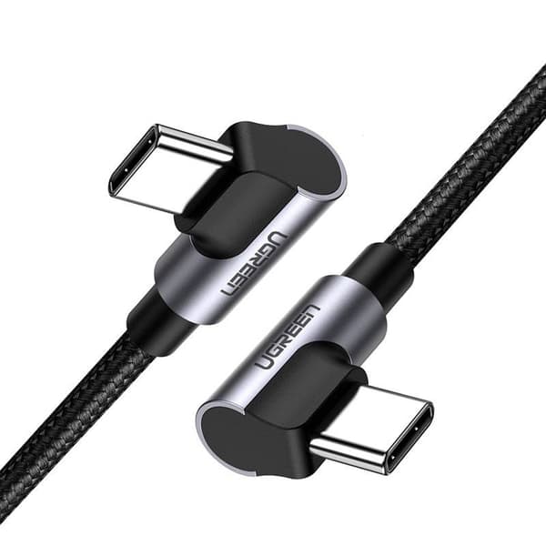 CABLU alimentare si date Ugreen, "US323", Fast Charging Data Cable pt. smartphone, USB Type-C la USB Type-C 60W/3A Angled 90°, braided, 2m, negru "705