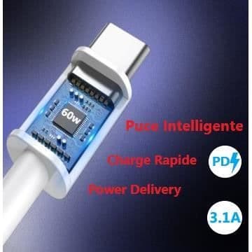 60W USB C till USB C-kabel - 1 meter för Blackview Tab 12, 3.1A PD snabbladdningskabel