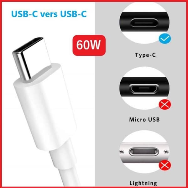 60W USB C till USB C-kabel - 1 meter för Huawei MatePad Pro 12.6 Wi-Fi, 3.1A PD snabbladdningskabel