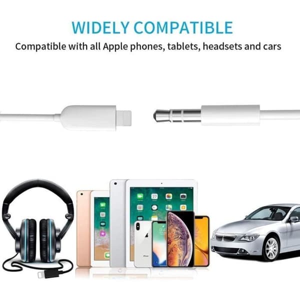 Lightning till 3,5 mm jack-adapterkabel för Apple iPhone 5C Plug and Play-kabel för dina hörlurar, bilradio...