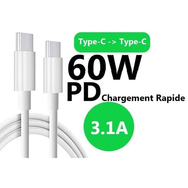 60W USB C till USB C-kabel - 1 meter för Alcatel 3L (2021), 3.1A PD snabbladdningskabel