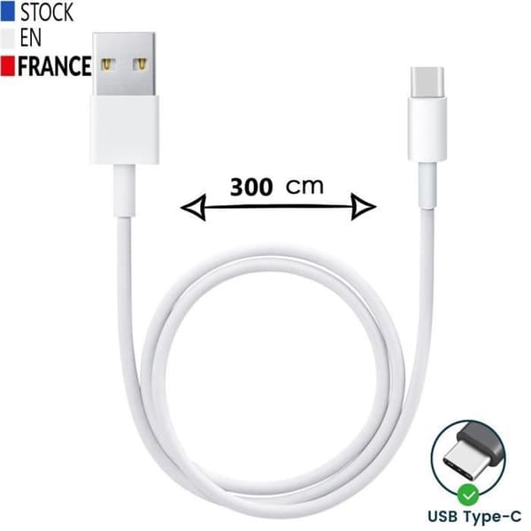 USB Typ C-kabel till HTC Wildfire E Plus - Snabbladdning-synkroniserad dataöverföring - 3 meter kabel