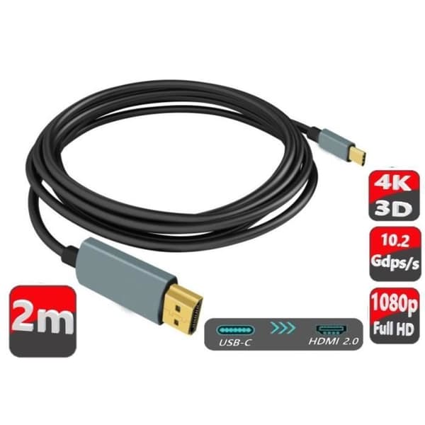 USB C till HDMI-kabel [4K-3D] för Motorola G72 USB-C-HDMI 2.0-kabel Ultra HD 4k, Full HD-3d, hög hastighet - 2M
