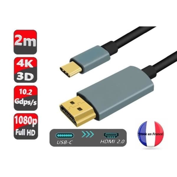 USB C till HDMI-kabel [4K-3D] för Motorola G72 USB-C-HDMI 2.0-kabel Ultra HD 4k, Full HD-3d, hög hastighet - 2M