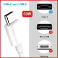 Miniatyrbild 2 av 4: 60W USB C till USB C-kabel - 1 meter för ingenting telefon 1 svart 8+, 3.1A PD snabbladdningskabel