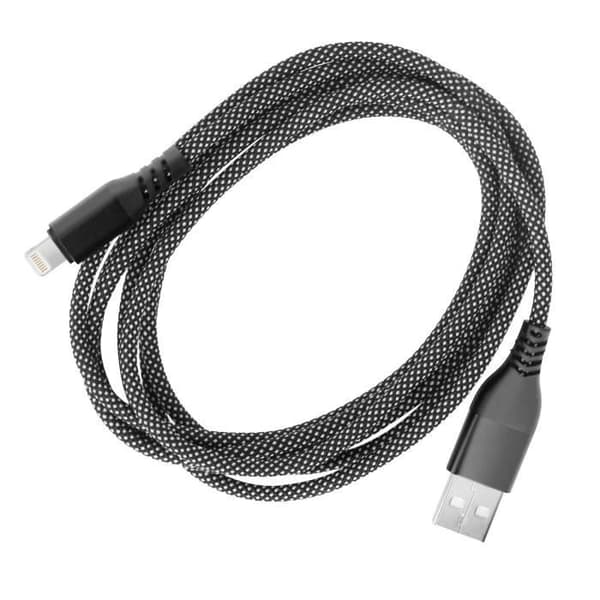 Laddkabel - MOXIE - Svart flätad nylon - 2m - USB till Lightning - Kompatibel iPhone 14/13/12/11/X