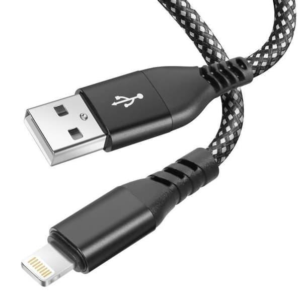 Laddkabel - MOXIE - Svart flätad nylon - 2m - USB till Lightning - Kompatibel iPhone 14/13/12/11/X