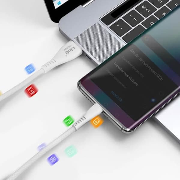 USB till USB-C-kabel 15W Laddning och överföring Nylonflätad 1m LinQ Vit