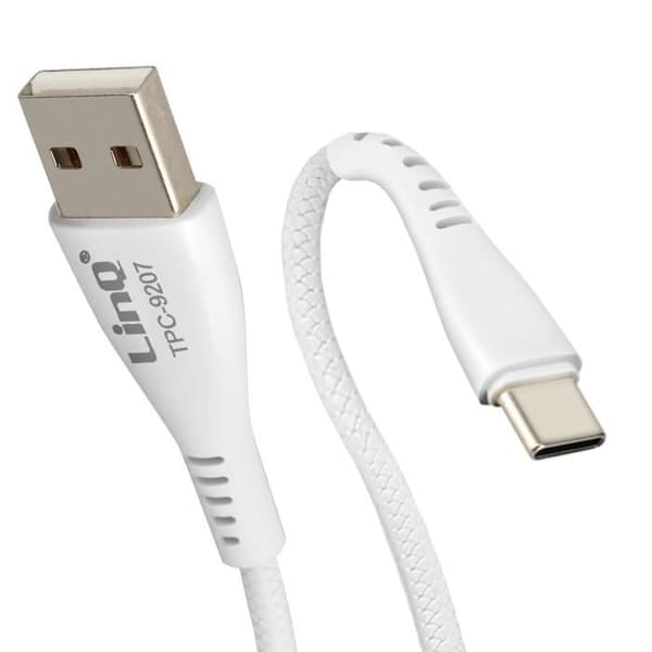 USB till USB-C-kabel 15W Laddning och överföring Nylonflätad 1m LinQ Vit