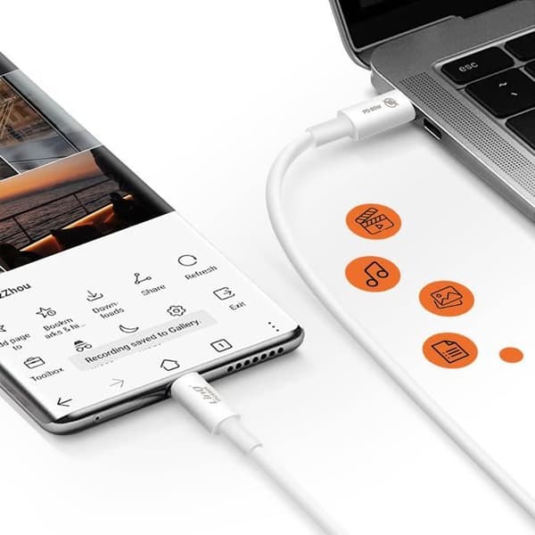 USB C-kabel 65W Strömförsörjning Laddning och dataöverföring 1,8m LinQ Vit