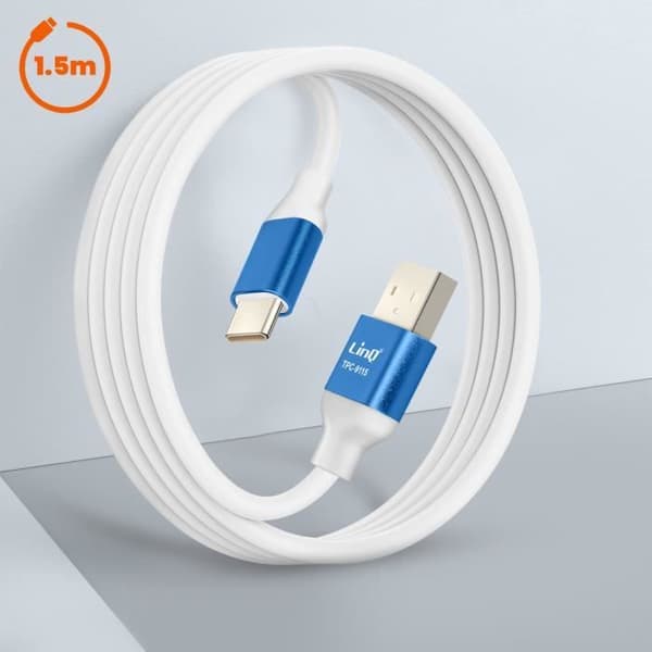 USB till USB C-kabel Snabbladdning 3A Synkroniseringslängd 1,5m LinQ Blå