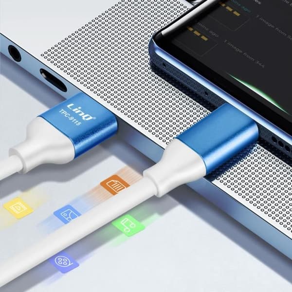 USB till USB C-kabel Snabbladdning 3A Synkroniseringslängd 1,5m LinQ Blå