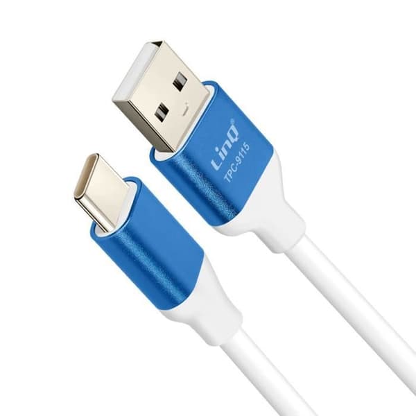 USB till USB C-kabel Snabbladdning 3A Synkroniseringslängd 1,5m LinQ Blå