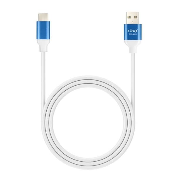 USB till USB C-kabel Snabbladdning 3A Synkroniseringslängd 1,5m LinQ Blå