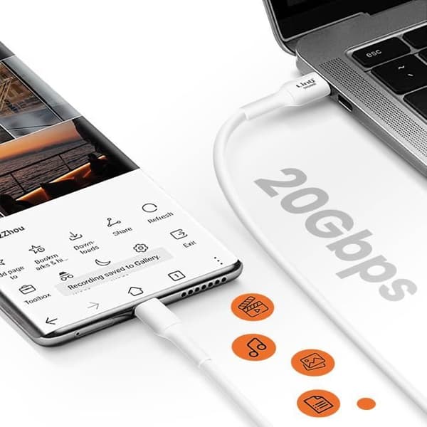USB C-kabel 100W Snabböverföring 20Gbps 1,5m för bärbar dator LinQ Vit
