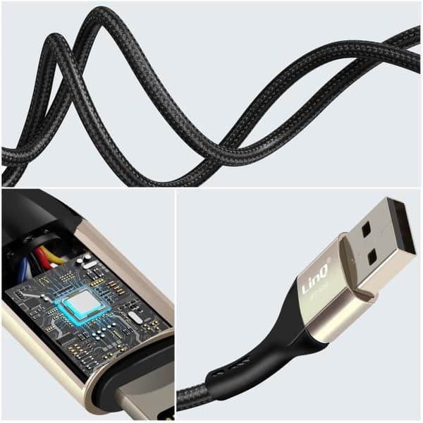 USB till Lightning-kabel - LINQ - 1,2m - 3A snabbladdning - Flätad nylon - Svart