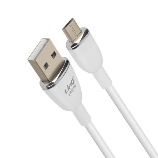 USB till Micro-USB-kabel - LinQ - Snabbladdning 3A - Längd 1.2m - Vit - Datasynkronisering
