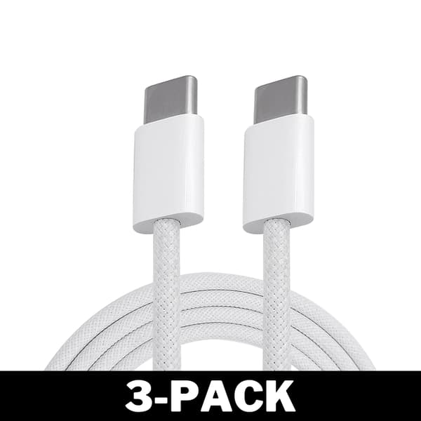 Hurtigopladningskabel USB-C til USB-C Nylonflettet Hvid 1M