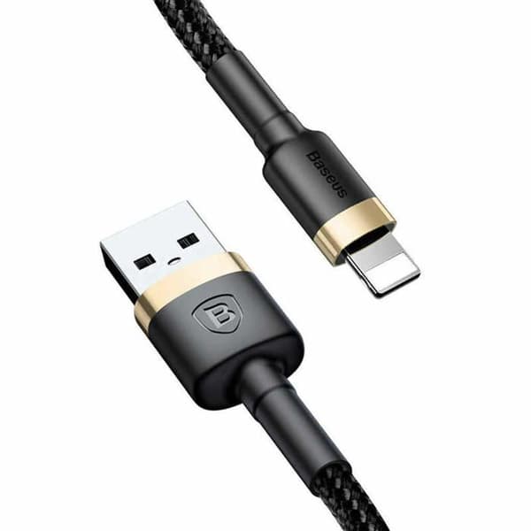 Baseus Cafule flätad 1,5A 1M USB till Lightning-kabel, guld-svart CALKLF-BV1 kompatibel för iPhone 6 7 8 Plus XS XR 11 12 13
