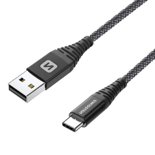 USB C-kabel - SWISSTEN - 1,5 m - 60W snabbladdning - Aramidfiber - Anti-trassel