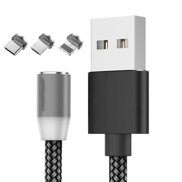 Android Typ C rund magnetisk laddarkabel - iOS - Micro USB Android 3in1 1M 2.4A 5