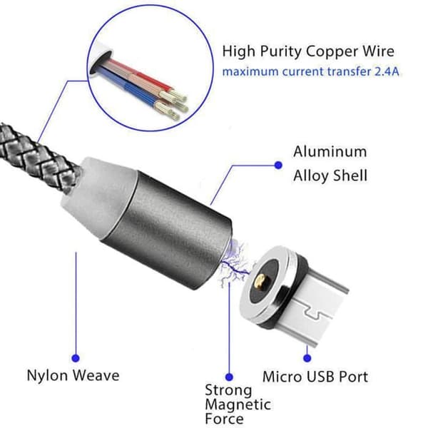 LED Magnetisk Snabbladdare Magnet Nylonflätad Kabel För Android För Samsung bv585