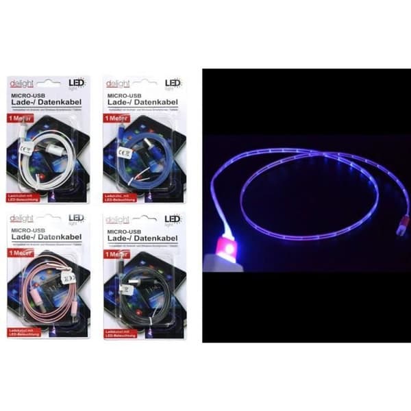 MAVURA »FÄRGIG MICRO USB LED-laddningskabel/datakabel ljuskabel 1m slumpmässig färg« smartphonekabel