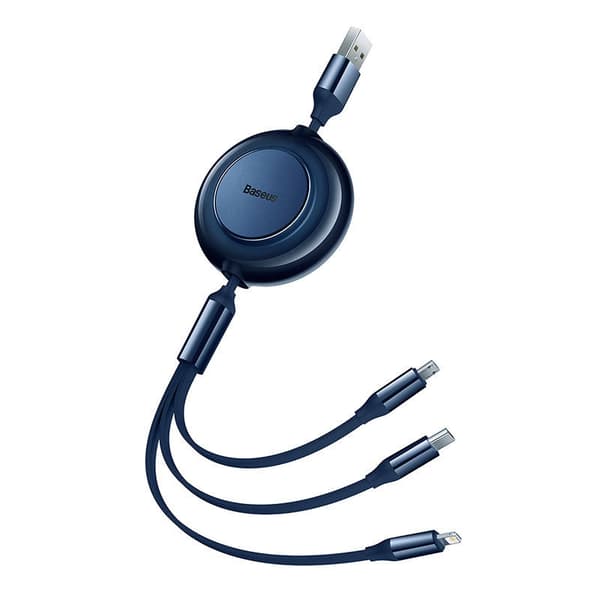 CABLU alimentare si date Baseus Bright Mirror 2 One-for-three Retractable,pt. smartphone,USB la Micro-USB+Lightning +USB Type-C 3.5A, 1.1m,albastru "C