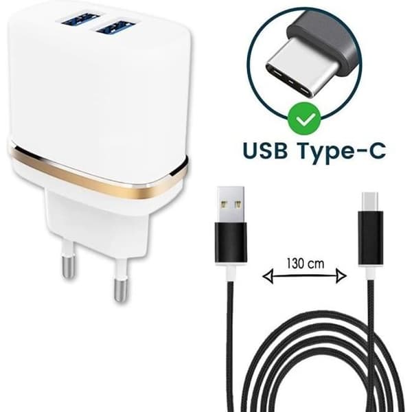 Typ C kabelpaket för Google Pixel 4a Ultrakraftig och snabb laddare 2X USB 5V - 2.1A - SVART