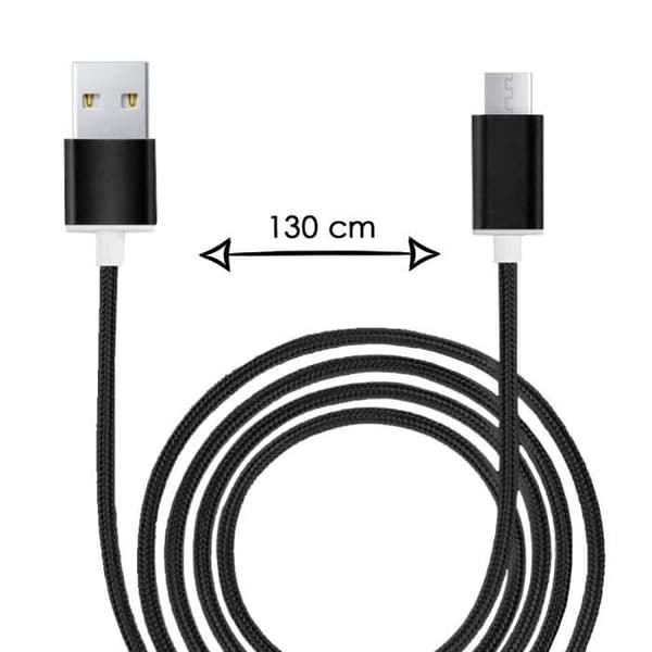 Micro USB-kabel till HTC Wildfire R70 Nylonflätad USB-kabel 1,3 meter snabbladdning-synkronisering-dataöverföringskabel - SVART