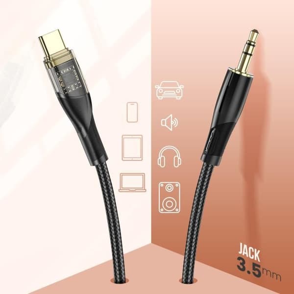 USB C till 3,5 mm uttag Ljudkabel Nylonflätad 1m XO Svart