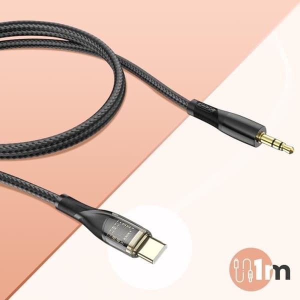 USB C till 3,5 mm uttag Ljudkabel Nylonflätad 1m XO Svart
