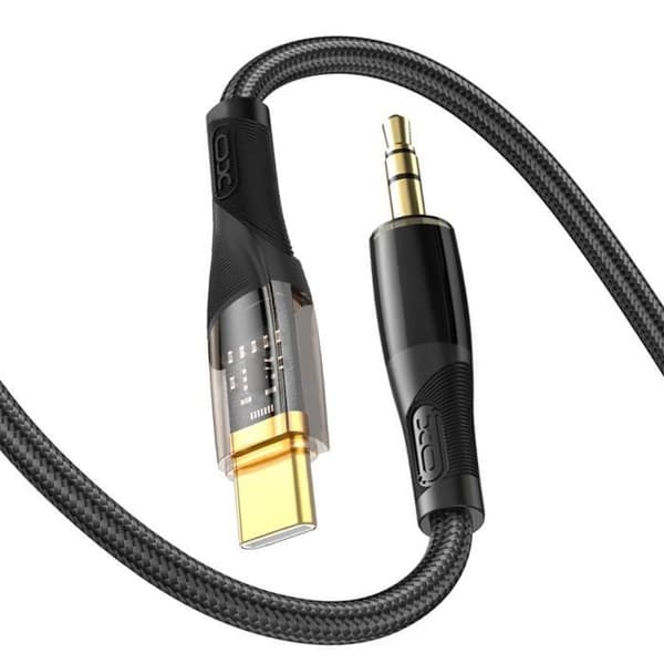 USB C till 3,5 mm uttag Ljudkabel Nylonflätad 1m XO Svart