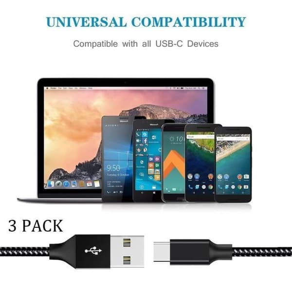 USB Typ C-kabel [paket med 3/3,5 M] Nylon snabbladdningsladdare för Samsung S9/S9plus/S8/A7 A5 A3 2017, Huawei P30/P20/P20 li