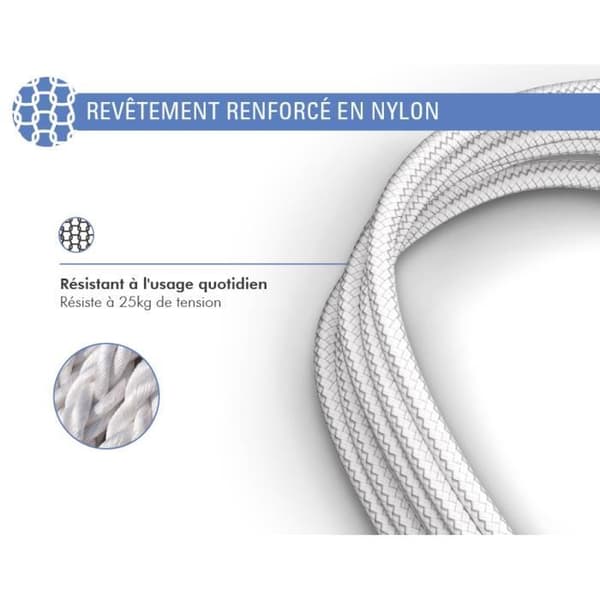 USB A/micro USB-kabel Livstidsgaranti 2 m 2.1A White Force Power