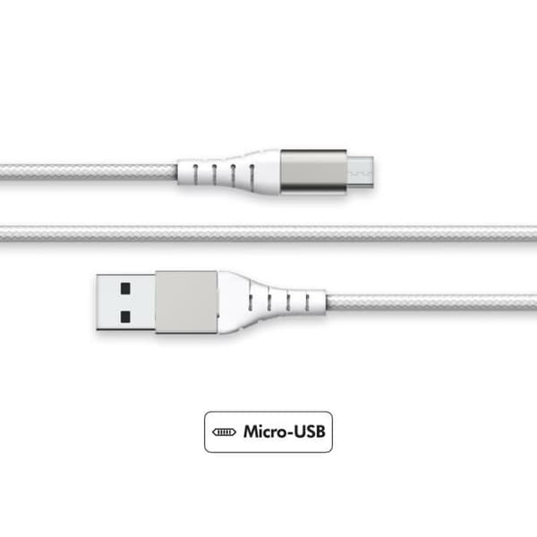 USB A/micro USB-kabel Livstidsgaranti 2 m 2.1A White Force Power