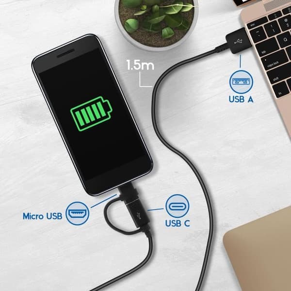 Micro-USB / USB typ-C till USB 2 i 1 kabel 1,5m Original Samsung - Svart